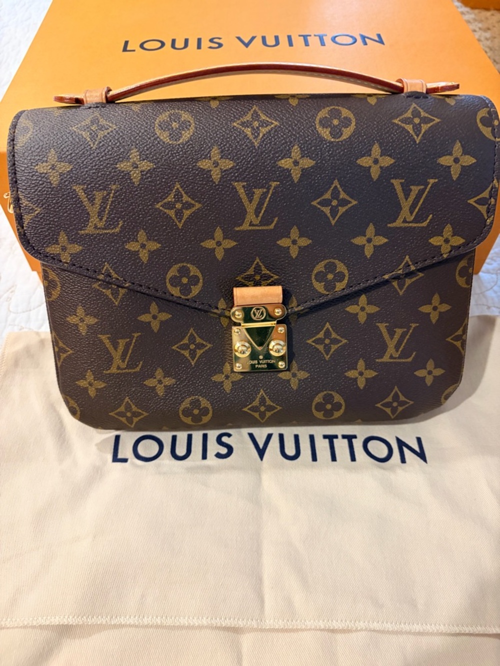 Louis Vuitton Pochette Métis Brown Monogram Satchel with Gold-Tone Lock